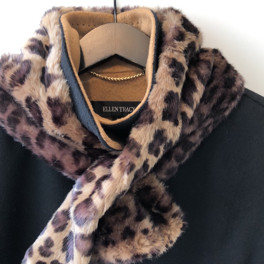 Ellen Tracy funnel collar kimono sleeves Sz4 coat, black w/ camel interior
